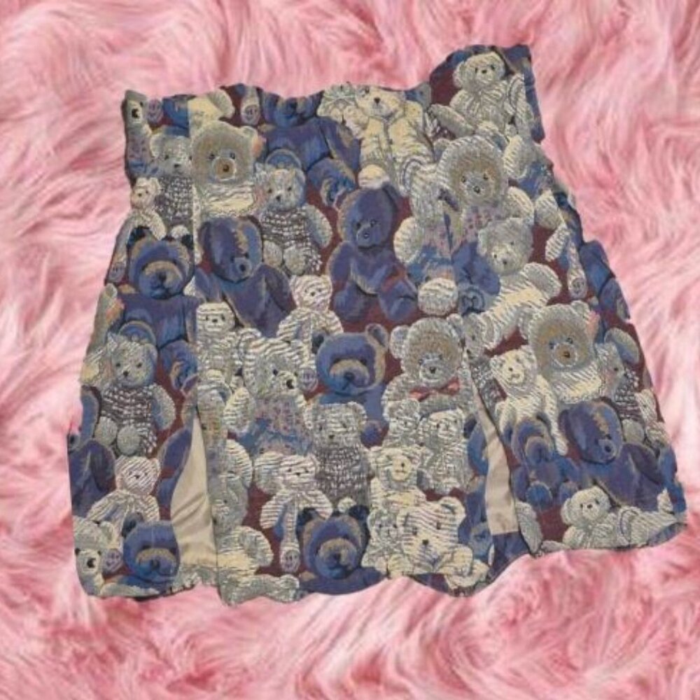 ISO Fashion Brand Company Teddy Bear Tapestry Ink Stain Skirt